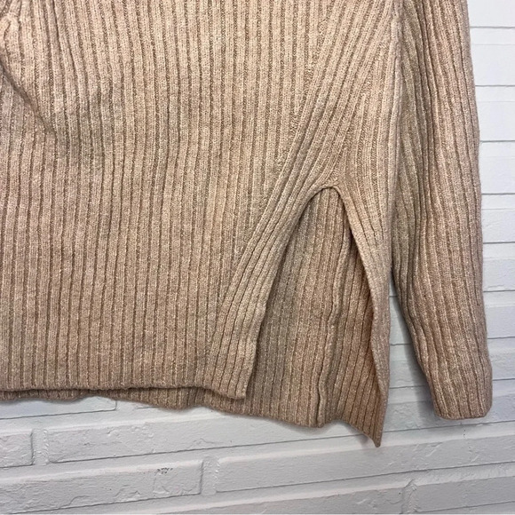 Mango MNG Neutral Tan Split Hem Ribbed Sweater, Women’s Size Small - Picture 7 of 7